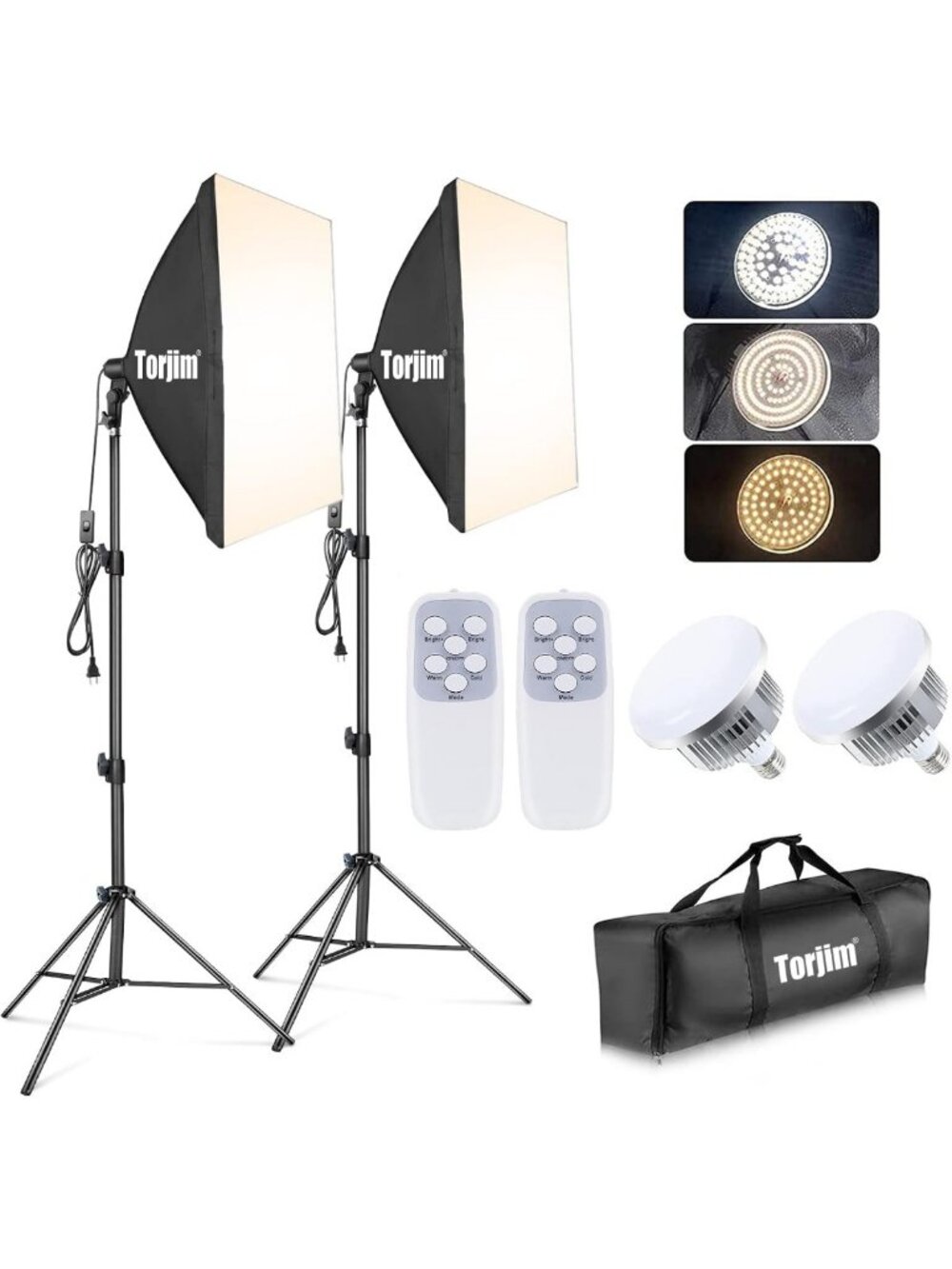 Professional Softbox Lighting Kit - 2x27” Soft Boxes, 85W LED Bulbs, Remote